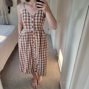 Tank Top Button Up Gingham Dress With Pockets